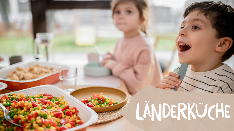 Kita apetito Bild mit Jungen und Gabel